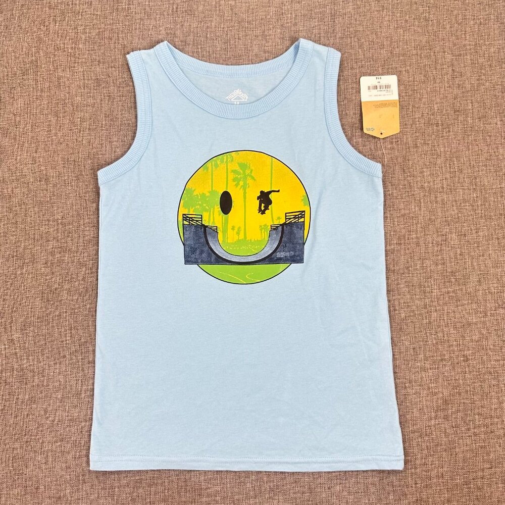 NEW! Thereabouts Boys Kids Tank Top Blue Skater Small/8 Cotton Blend‎ Crew Neck